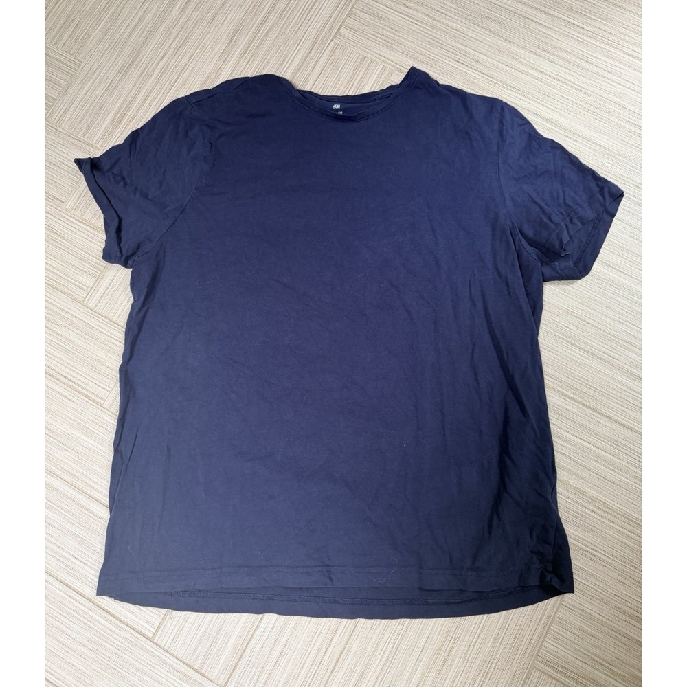 H&M Men's XL Blue Slim Fit Solid Crew Neck Short Sleeve T-Shirt